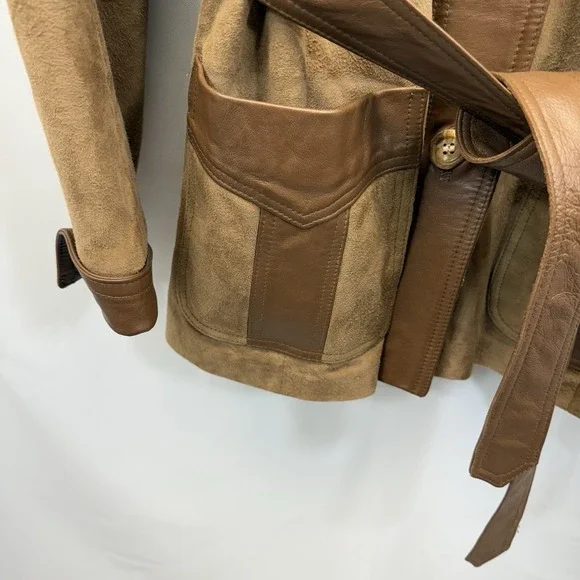 Vintage 70's  Taupe Leather Belted Jacket Ralph Lauren‎ Style USA 14 - Picture 2 of 9